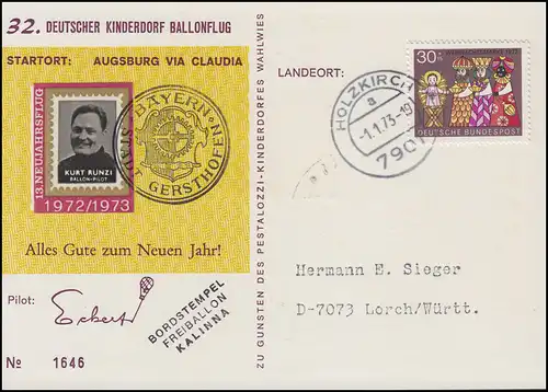 32. Deutscher Kinderdorf Ballonflug KALINNA 13. Neujahrsflug HOLZKIRCHEN 1.1.73