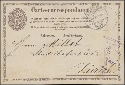 Schweiz Postkarte P 4a Ziffer & Wappen 5 C. WINTERTHUR 29.3.75 nach Zürich