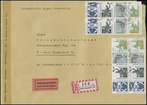 2x Heftchenblatt 31 SWK aus MH 26 MeF R-Brief mit Rückschein DÜSSELDORF 23.6.93