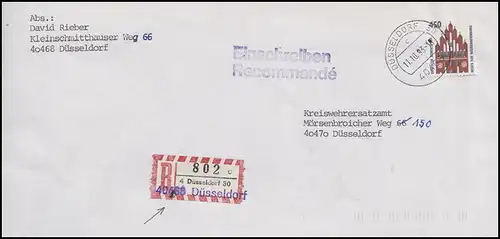1623 SWK 450 Pf. als EF auf Orts-R-Brief R-Zettel-Überdruck DÜSSELDORF 11.10.93