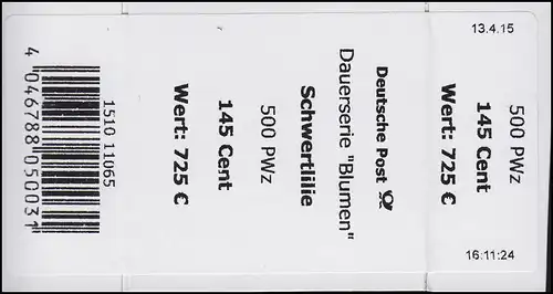2507 Lice d'épée 145 Banderole / autocollant 500er, indication PWz, date + heure