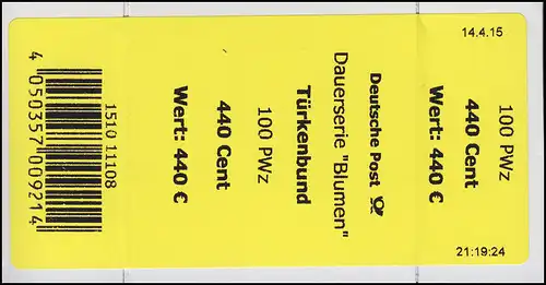 3118 Türkenbund 440 Banderole / Aufkleber, mit Datum und Uhrzeit