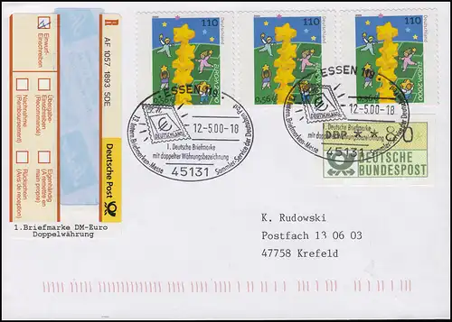 2114 Europe/CEPT sk 3x 56 C. MiF S-R-Zeltelt Double monnaie FDC ESSt ESSEN 12.5.00