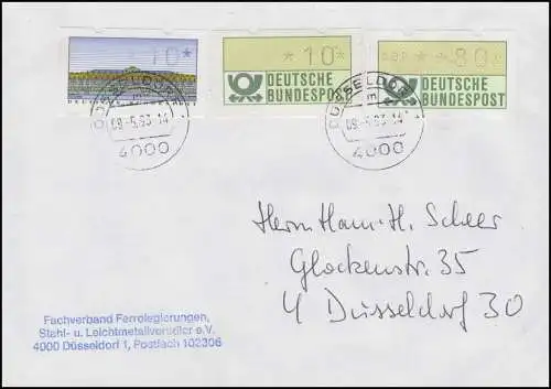 2.1. Sanssouci 10 P. AVANT UTILISATION de la lettre bleue ATM DÜSSELDORF 9.5.93