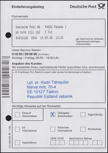 PSo 70 OSTROPA mit Sonder-R-Zettel OSTROPA 2000, SSt MÜNCHBERG OSTROPA 8.9.2000