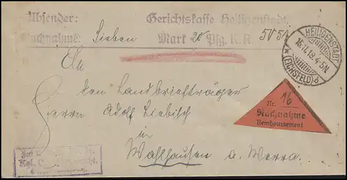 Deutsches Reich Nachnahme-Brief Gerichtskasse HEILIGENSTADT / EICHSFELD 15.11.19