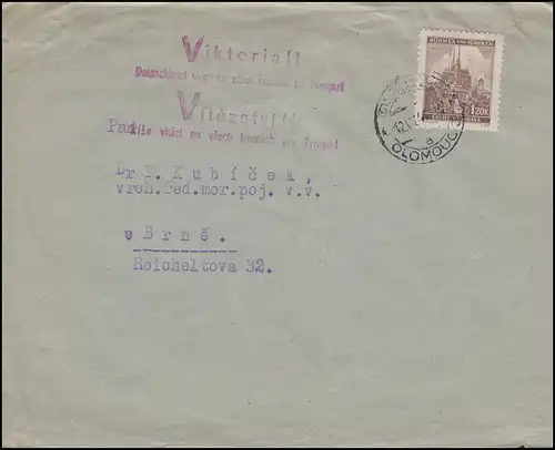 Böhmen und Mähren Brief Propaganda-Stempel VIKTORIA EF 41 OLMÜTZ 12.7.41