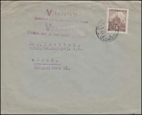 Böhmen und Mähren Brief Propaganda-Stempel VIKTORIA EF 41 OLMÜTZ 12.7.41
