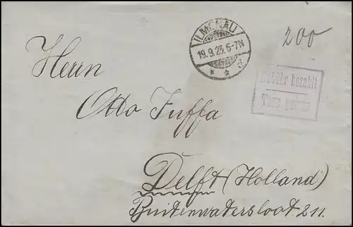 Gebühr-bezahlt-Stempel auf Brief ILMENAU 19.9.23 nach Delft / Holland 