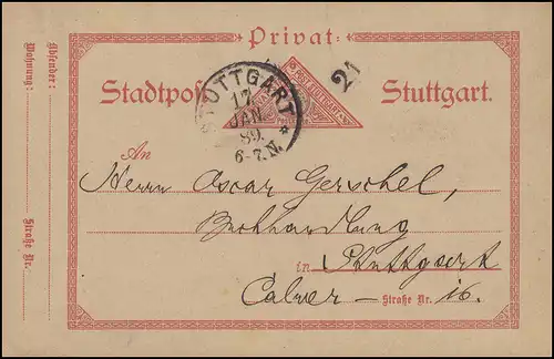 Privat-Post Carte postale Stuttgart 3 Pf. Triangle rouge: STUTTGART 17.1.89