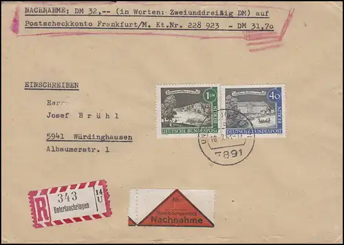 223+229 Alt Berlin 40 Pf + 1 DM sur la lettre NN-R SOUS-LÜBRINGEN 10.7.63