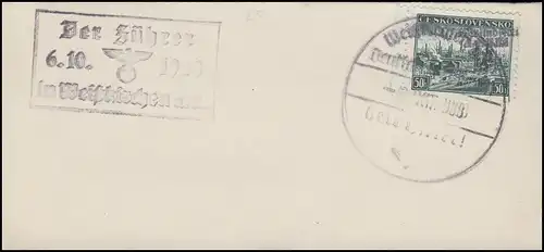 Propagandastempel und SSt. Der Führer am 6.10.1938 in Weiskirchen Blanko-Brief