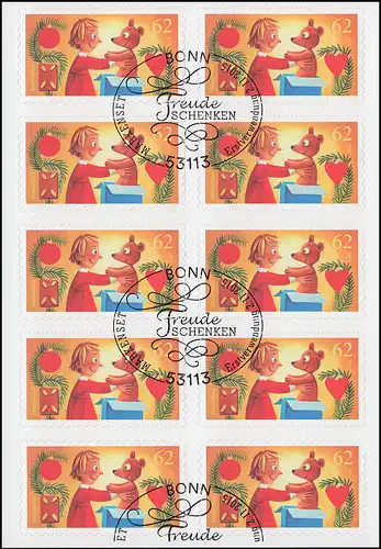 FB 50 Weihnachten - Freude schenken, Folienblatt mit 10x 3187, EV-O Bonn 2.11.15