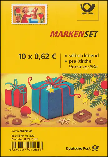 FB 50 Weihnachten - Freude schenken, Folienblatt mit 10x 3187, EV-O Bonn 2.11.15