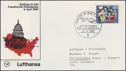 Erstflug Lufthansa LH 420 Frankfurt/M. - Philadelphia/USA, SSt FRANKFURT 3.4.65