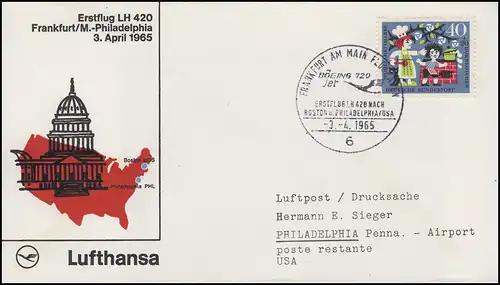 Premier vol Lufthansa LH 420 Francfort/M. - Philadelphie/USA, SSt FRANKFURT 3.4.65