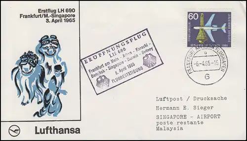 Premier vol Lufthansa LH 690 Francfort / Main-Singapore, FRANKFURT AÉROPORT 6.4.65