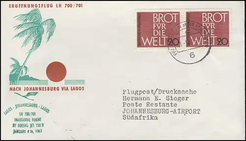 Erstflug Lufthansa LH 700/701 Boeing 720B Lagos-Johannesburg-Lagos 4.1.1963
