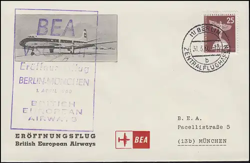 Erstflug BEA Berlin-München 1.4.1960, Bf EF Berlin 147 BERLIN-ZENTRALFL. 31.3.60