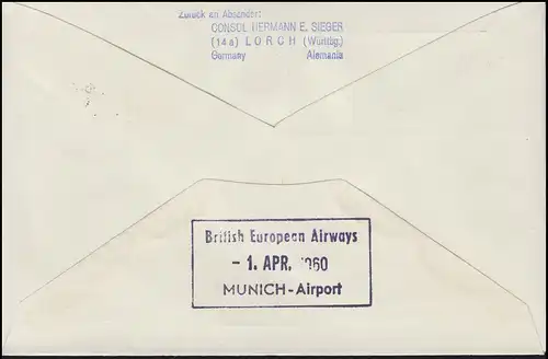 Premier vol BEA Berlin-Munich 1.4.1960, Bf EF Berlin 147 BERLIN-CENTRALFL. 31.3.60