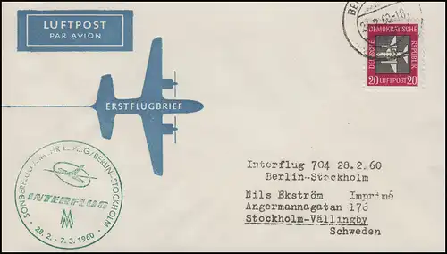Aeropost Interflug IF 704 Berlin-Kobenhagen 28.2.60, impression BERLIN 24.2.60