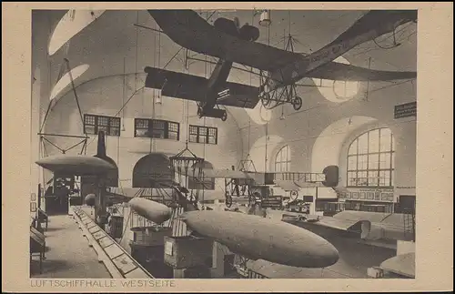 Ansichtskarte Deutsches Museum München: Luftschiffhalle Westseite, beschrieben