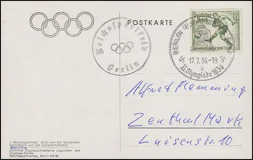 AK Reichssportfeld Schwimmhalle, EF 611 SSt BERLIN OLYMPISCHES DORF 17.7.36