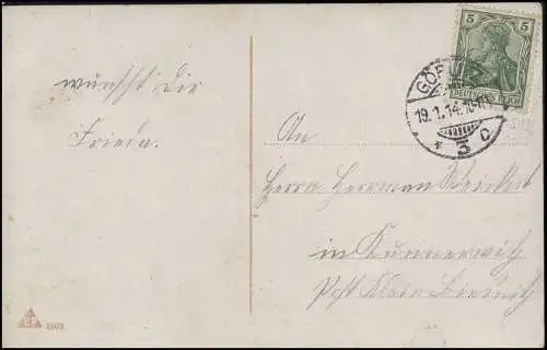 Carte d'anniversaire avec ballon de corde et musicien, GÖRLITZ 19.1.14