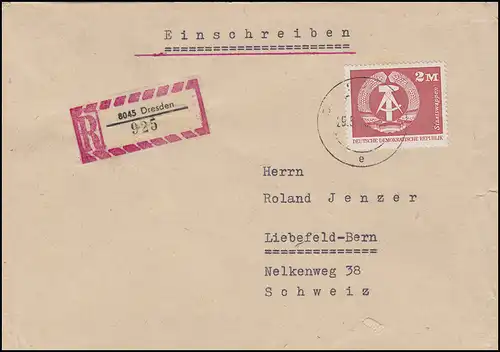 1900 Armoiries d'Etat 2 Mark EF R-Lettre Envoi d ' échange DRESDEN 29.5.75 en Suisse