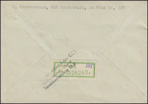 1088 Ulbricht 2 MDN als EF R-Brief Tauschsendung DRESDEN 16.8.72 in die Schweiz
