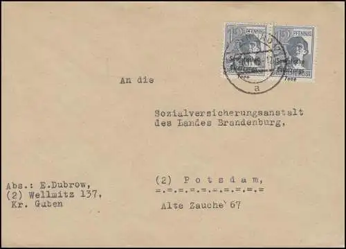 186 SBZ-Aufdruck 12 Pf. Paar - Aufdruck stark verschoben MeF BERLIN 30.11.48