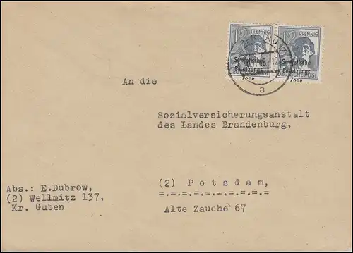 186 SBZ-Schwerpung 12 paire - Impression fortement déplacée MeF BERLIN 30.11.48