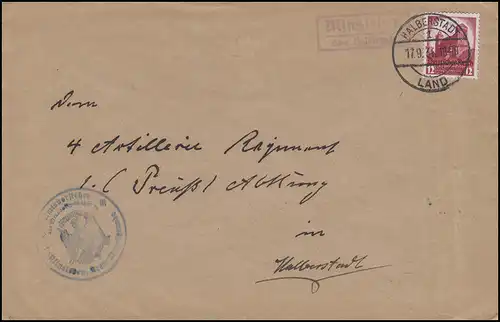 547 Nürnberg 12 Pf. EF Brief Landpost MINSLEBEN über HALBERSTADT-LAND 17.9.34
