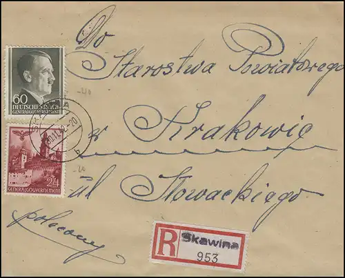 45  Bauwerke Burg Wawel MiF mit 84A R-Bf. SKAWINA 30.11.42 nach KRAKAU 1.12.42 