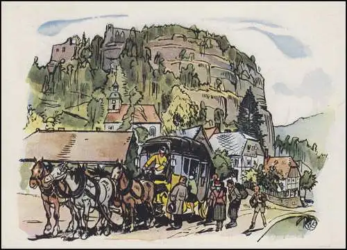 Postkutschenpost Zittau - Oybin AK 700-Jahr-Feier SSt ZITTAU / SSt OYBIN 28.6.55