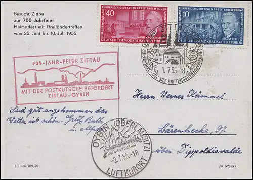 Poste de diligence Zittau-Oybin MiF AK 700-An-Fête SSt ZITTAU / S St OYBIN 1955