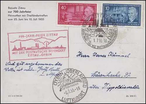 Postkutschenpost Zittau-Oybin MiF AK 700-Jahr-Feier SSt ZITTAU / SSt OYBIN 1955
