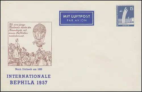 Berlin PU 17/6 Monument à la passerelle à air 15 Pf. BEPHILA 1957, inutilisé