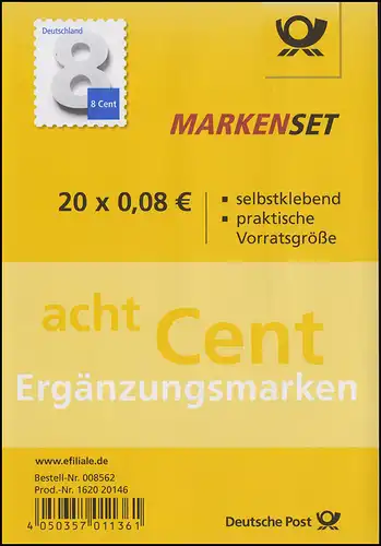 FB 51 Ergänzungswert 8 Cent, Folienblatt mit 10x 3196, **