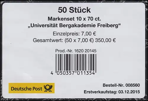 FB 52 Bergakademie Freiberg, feuille feuille pour 50 pièces, 76x51, jaune