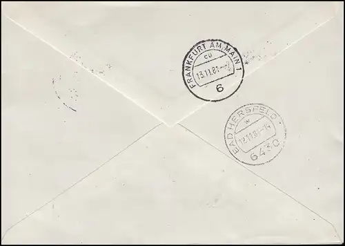VEB Wermsdorf Eil-R-Bf Not- R-Zettel OSCHATZ 10.11.81 à la Philatelia'81 Francfort