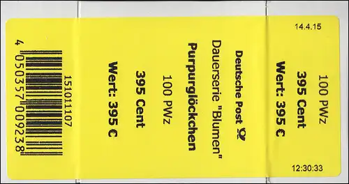 3117 Purpurglöckchen 395 Banderole / Aufkleber, mit Datum und Uhrzeit