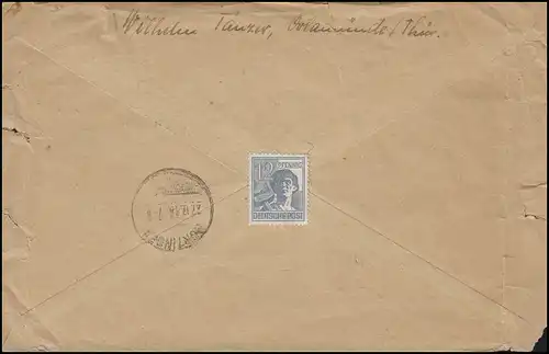 211 SBZ-Schreif 84 Pf + 220 Thälmann, Not-R-Zetztel KAHLA 21.12.48 n. Nürtingen