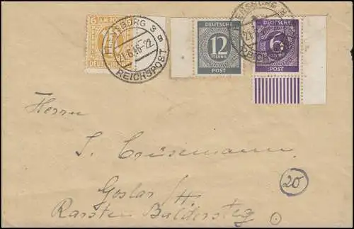 AM-Post + Kontrollrat I als MiF Brief FLENSBURG REICHSPOST 21.6.46 nach Goslar