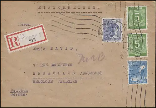 MiF Kontrollrat I+II auf R-Brief Not-R-Zettel GÖTTINGEN Juni 1948 nach Brüssel