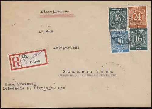 Chiffres-MiF 2x16 + 20+ 24 Pf R-BfR-Not-Z. Dieringhausen 24.3.47 n. Gummersbach