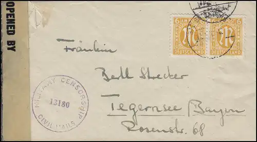 Censurure Censorship 13180 Lettre AM-Post 2x 6 Pf BAD Godesberg 17.1.46 n. Tegernsee