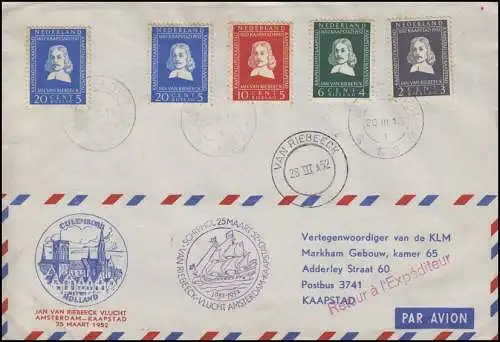 Vol spécial Amsterdam-Kaapstad KLM Jan van Riebeeck 25.3.1952 + retour SSt 6.4.52