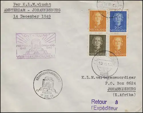 Flugpost KLM Amsterdam-Johannesburg Bf MiF ELBURG 10.12.49 SSt PRETORIA 15.12.49