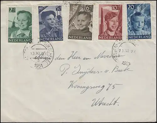 575-579 Voor het Kind 1951, Satz auf Brief s'Gravenhage 19.11.1951 nach Utrecht
